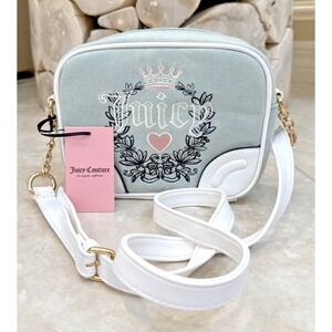 NWT Juicy Couture Light Blue Washed Denim Heritage Crossbody Camera Bag Purse